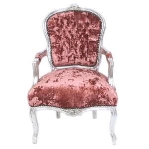 Casa Padrino Baroque Salon Chair Bordeaux Velvet Fabric and Silver - Antique Design Furniture - 93 x 60 x 50 cm Casa Padrino Baroque Salon Chair Bordeaux Velvet Fabric and Silver - Antique Design Furniture - 93 x 60 x 50 cm