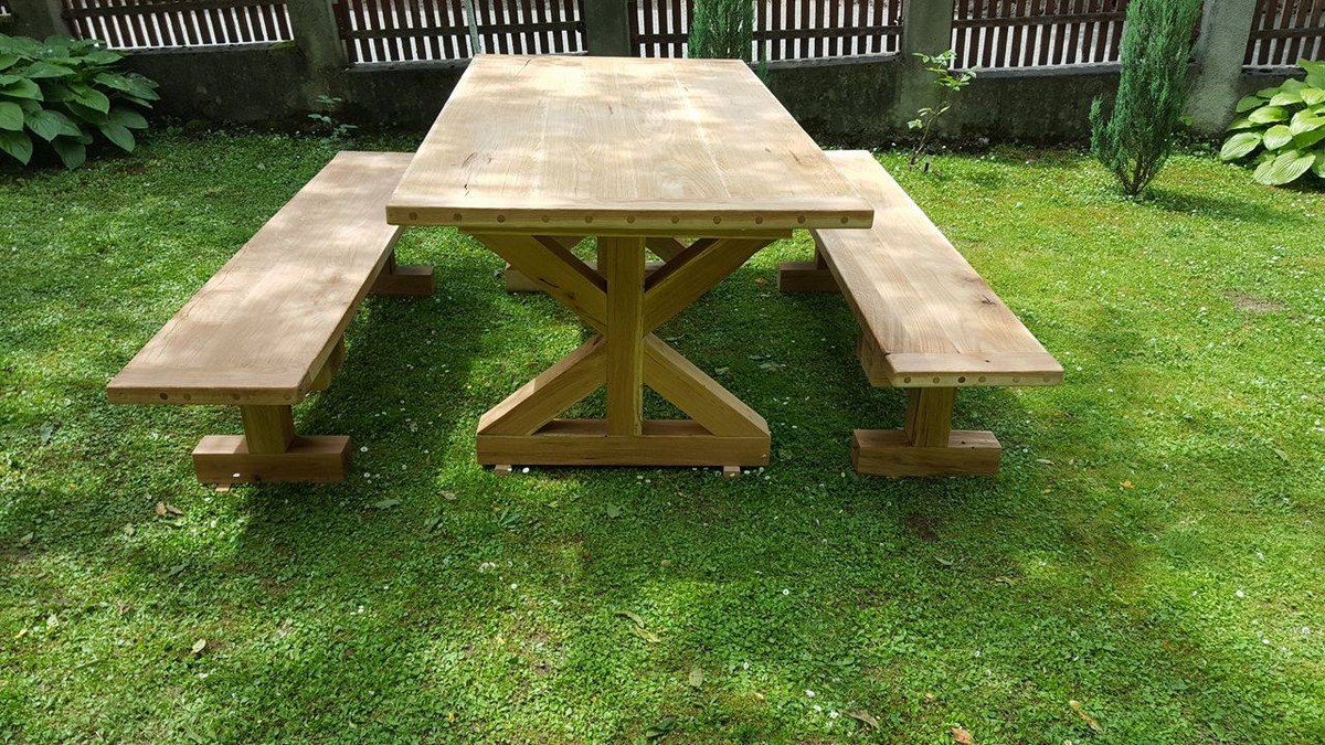 Sitzgarnitur - Esstisch - Bänke - Gartenmöbel - Massivholz - Eiche - jardin - table - bancs - garden furniture Sitzgarnitur - Esstisch - Bänke - Gartenmöbel - Massivholz - Eiche - jardin - table - bancs - garden furniture
