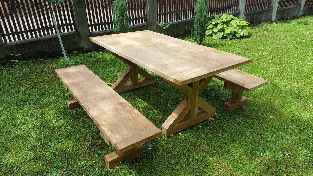 Sitzgarnitur - Esstisch - Bänke - Gartenmöbel - Massivholz - Eiche - jardin - table - bancs - garden furniture Sitzgarnitur - Esstisch - Bänke - Gartenmöbel - Massivholz - Eiche - jardin - table - bancs - garden furniture