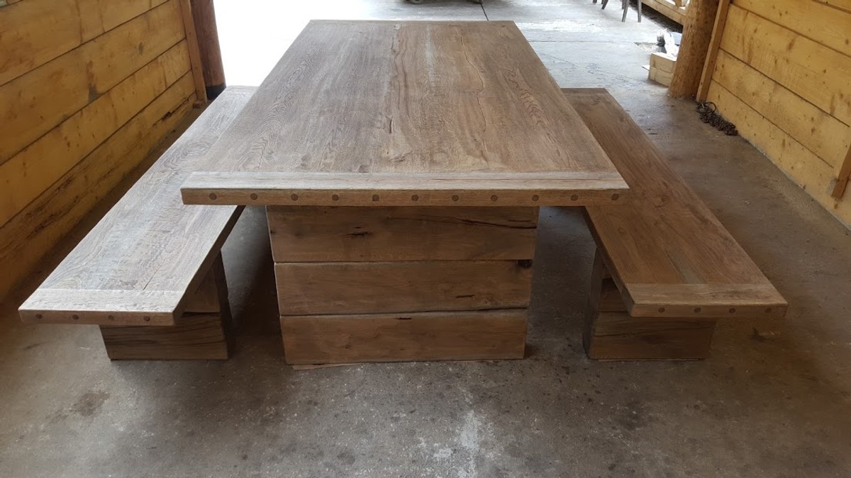 Casa Padrino Garden furniture set - Rustic table + 2 garden benches (Length: 200 cm) - Oak solid wood - real wood furniture solid Casa Padrino Garden furniture set - Rustic table + 2 garden benches (Length: 200 cm) - Oak solid wood - real wood furniture solid