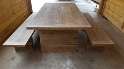 Casa Padrino meubles de jardin - Table rustique + 2 Bancs de jardin (Longueur: 200 cm) - Chêne bois massif - véritables meubles en bois massif Casa Padrino meubles de jardin - Table rustique + 2 Bancs de jardin (Longueur: 200 cm) - Chêne bois massif - véritables meubles en bois massif