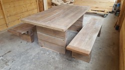 Casa Padrino meubles de jardin - Table rustique + 2 Bancs de jardin (Longueur: 200 cm) - Chêne bois massif - véritables meubles en bois massif Casa Padrino meubles de jardin - Table rustique + 2 Bancs de jardin (Longueur: 200 cm) - Chêne bois massif - véritables meubles en bois massif
