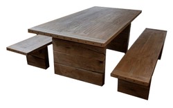 Casa Padrino meubles de jardin - Table rustique + 2 Bancs de jardin (Longueur: 200 cm) - Chêne bois massif - véritables meubles en bois massif Casa Padrino meubles de jardin - Table rustique + 2 Bancs de jardin (Longueur: 200 cm) - Chêne bois massif - véritables meubles en bois massif