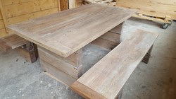 Casa Padrino meubles de jardin - Table rustique + 2 Bancs de jardin (Longueur: 200 cm) - Chêne bois massif - véritables meubles en bois massif Casa Padrino meubles de jardin - Table rustique + 2 Bancs de jardin (Longueur: 200 cm) - Chêne bois massif - véritables meubles en bois massif