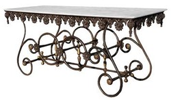 Casa Padrino Nostalgia Wrought iron dining table with marble top - 175 cm x 65 cm x H75 cm - luxury garden furniture Casa Padrino Nostalgia Wrought iron dining table with marble top - 175 cm x 65 cm x H75 cm - luxury garden furniture