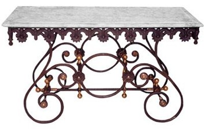 Casa Padrino Nostalgia Wrought iron dining table with white marble top - 135 cm x 55 cm x H70 cm - luxury garden furniture Casa Padrino Nostalgia Wrought iron dining table with white marble top - 135 cm x 55 cm x H70 cm - luxury garden furniture