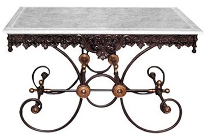 Casa Padrino Nostalgia Wrought iron dining table with white marble top - 130 cm x 80 cm x H75 cm - luxury garden furniture Casa Padrino Nostalgia Wrought iron dining table with white marble top - 130 cm x 80 cm x H75 cm - luxury garden furniture
