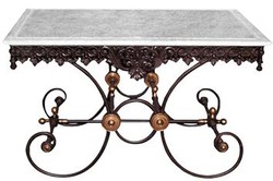 Casa Padrino Nostalgia Wrought iron dining table with white marble top - 130 cm x 80 cm x H75 cm - luxury garden furniture