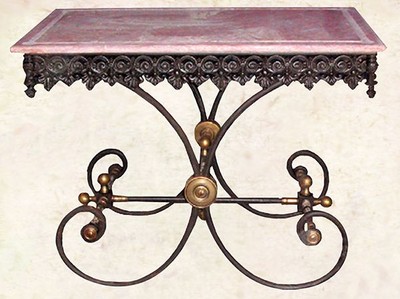 Casa Padrino Nostalgia Wrought iron dining table with red marble top - 100 cm x 67 cm x H75 cm - luxury garden furniture Casa Padrino Nostalgia Wrought iron dining table with red marble top - 100 cm x 67 cm x H75 cm - luxury garden furniture