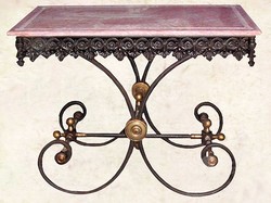 Casa Padrino Nostalgia Wrought iron dining table with red marble top - 100 cm x 67 cm x H75 cm - luxury garden furniture Casa Padrino Nostalgia Wrought iron dining table with red marble top - 100 cm x 67 cm x H75 cm - luxury garden furniture