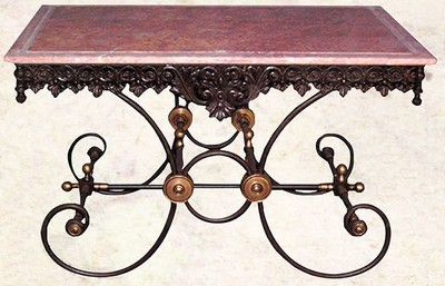 Casa Padrino Nostalgia Wrought iron dining table with white red marble top - 130 cm x 80 cm x H75 cm - luxury garden furniture Casa Padrino Nostalgia Wrought iron dining table with white red marble top - 130 cm x 80 cm x H75 cm - luxury garden furniture