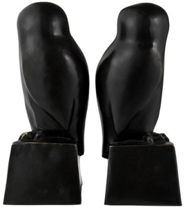Casa Padrino Designer Bronze Eulen Buchstützen 2er Set - Luxus Bronzefiguren