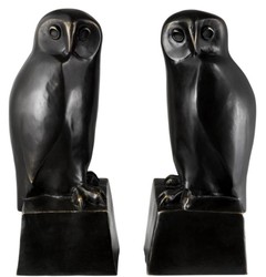 Casa Padrino designer bronze owl bookends set of 2 - luxury bronze figures