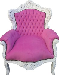 Casa Padrino Barock Sessel King Rosa / Weiß - Handgefertigter Luxus Sessel aus Massivholz - 120 x 85 x 85 cm Casa Padrino Barock Sessel King Rosa / Weiß - Handgefertigter Luxus Sessel aus Massivholz - 120 x 85 x 85 cm