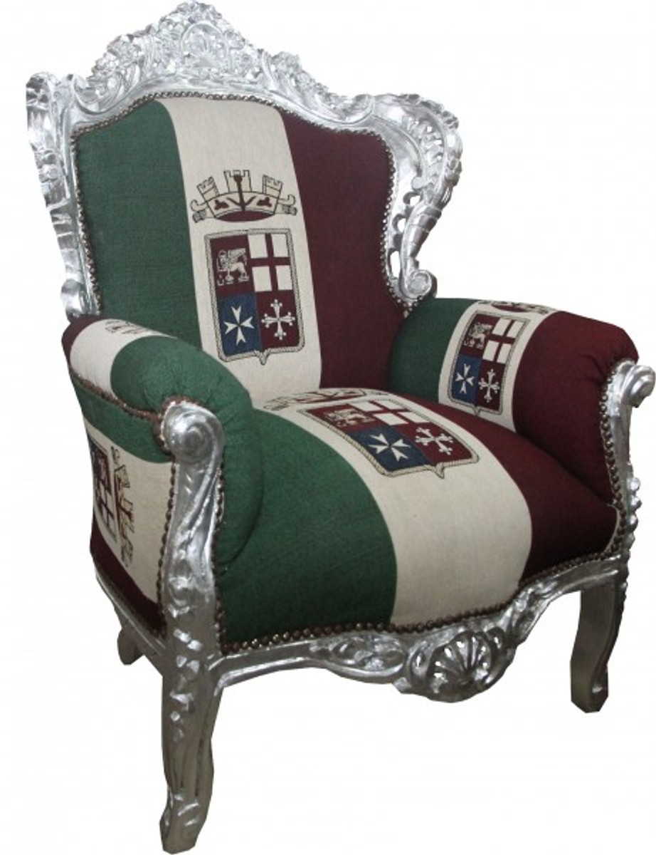 Casa Padrino Armchair King Italy / Silver 85 x 85 x H. 120 cm - Italy Baroque Armchair Casa Padrino Armchair King Italy / Silver 85 x 85 x H. 120 cm - Italy Baroque Armchair