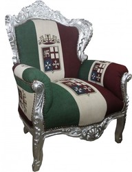 Casa Padrino Fauteuil Baroque King Italie / Argent 85 x 85 x H. 120 cm - Fauteuil Artisanal Style Antique