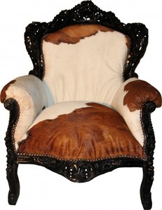 Casa Padrino Sillón Barroco King con Piel de Vaca en Marrón, 85 x 85 x H. 120 cm - Edición Limitada Casa Padrino Sillón Barroco King con Piel de Vaca en Marrón, 85 x 85 x H. 120 cm - Edición Limitada