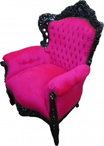 Casa Padrino Sillón Barroco King Rosa / Negro con Estrás Bling Bling, 120 x 85 x 85 cm Casa Padrino Sillón Barroco King Rosa / Negro con Estrás Bling Bling, 120 x 85 x 85 cm