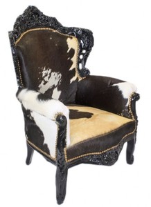 Casa Padrino Sillón Barroco King Piel de Vaca negro, 120 x 85 x 85 cm - Sillón de lujo artesanal Casa Padrino Sillón Barroco King Piel de Vaca negro, 120 x 85 x 85 cm - Sillón de lujo artesanal