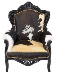 Casa Padrino Sillón Barroco King Piel de Vaca negro, 120 x 85 x 85 cm - Sillón de lujo artesanal Casa Padrino Sillón Barroco King Piel de Vaca negro, 120 x 85 x 85 cm - Sillón de lujo artesanal