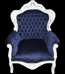 Casa Padrino Sillón Barroco King Azul Real / Blanco 85 x 85 x A. 120 cm - Mueble de Estilo Antiguo Hecho a Mano