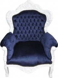 Casa Padrino Sillón Barroco King Azul Real / Blanco 85 x 85 x A. 120 cm - Mueble de Estilo Antiguo Hecho a Mano