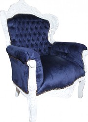 Casa Padrino Sillón Barroco King Azul Real / Blanco 85 x 85 x A. 120 cm - Mueble de Estilo Antiguo Hecho a Mano