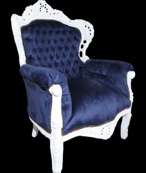 Casa Padrino Sillón Barroco King Azul Real / Blanco 85 x 85 x A. 120 cm - Mueble de Estilo Antiguo Hecho a Mano