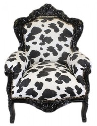 Casa Padrino Baroque Armchair King Cow Pattern Black White / Black 85 x 85 x H. 120 cm - Baroque Furniture