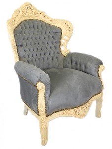 Casa Padrino Sillón Barroco King en Gris y Crema Antiguo, 120 x 85 x 85 cm, Mueble de Lujo Hecho a Mano Casa Padrino Sillón Barroco King en Gris y Crema Antiguo, 120 x 85 x 85 cm, Mueble de Lujo Hecho a Mano