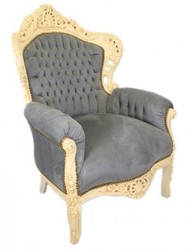 Casa Padrino Poltrona Barocca King in Grigio e Crema Anticato, 120 x 85 x 85 cm, Mobile di Lusso Fatto a Mano Casa Padrino Poltrona Barocca King in Grigio e Crema Anticato, 120 x 85 x 85 cm, Mobile di Lusso Fatto a Mano