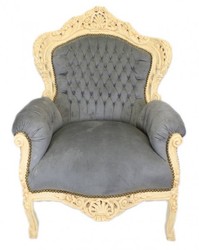 Casa Padrino Poltrona Barocca King in Grigio e Crema Anticato, 120 x 85 x 85 cm, Mobile di Lusso Fatto a Mano Casa Padrino Poltrona Barocca King in Grigio e Crema Anticato, 120 x 85 x 85 cm, Mobile di Lusso Fatto a Mano