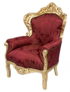 Casa Padrino Sillón Barroco King Estampado Burdeos / Oro 85 x 85 x Al. 120 cm - Mueble de Estilo Antiguo Casa Padrino Sillón Barroco King Estampado Burdeos / Oro 85 x 85 x Al. 120 cm - Mueble de Estilo Antiguo