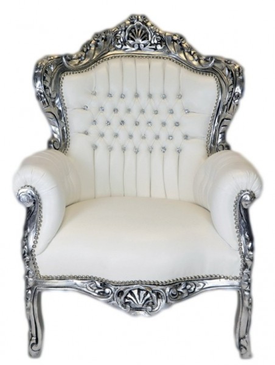 Casa Padrino Baroque Chair King White Leather Look / Silver with Sparkling Stones - Baroque Lounge Furniture
Casa Padrino Baroque Armchair King white leather look / Silver Bling Bling diamante - Lounge Furniture Casa Padrino Baroque Chair King White Leather Look / Silver with Sparkling Stones - Baroque Lounge Furniture
Casa Padrino Baroque Armchair King white leather look / Silver Bling Bling diamante - Lounge Furniture