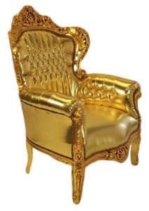 Casa Padrino Sillón Barroco King Oro en piel sintética con cristales 85 x 85 x H. 120 cm Casa Padrino Sillón Barroco King Oro en piel sintética con cristales 85 x 85 x H. 120 cm