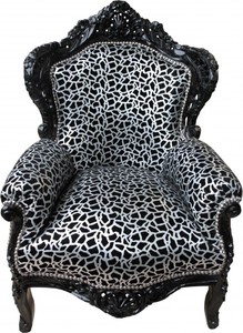 Casa Padrino Sillón Barroco King Estilo Antiguo Motivo Plata Negro y Negro 85 x 85 x H.120 cm Casa Padrino Sillón Barroco King Estilo Antiguo Motivo Plata Negro y Negro 85 x 85 x H.120 cm