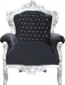Casa Padrino Sillón Barroco King Estilo Antiguo, Negro y Plata con Pedrería, 120 x 85 x 85 cm Casa Padrino Sillón Barroco King Estilo Antiguo, Negro y Plata con Pedrería, 120 x 85 x 85 cm