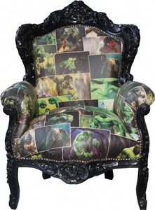 Casa Padrino Sillón Barroco King Diseño Comic / Piel Sintética Negro - Madera Maciza - 120 x 85 x 85 cm Casa Padrino Sillón Barroco King Diseño Comic / Piel Sintética Negro - Madera Maciza - 120 x 85 x 85 cm