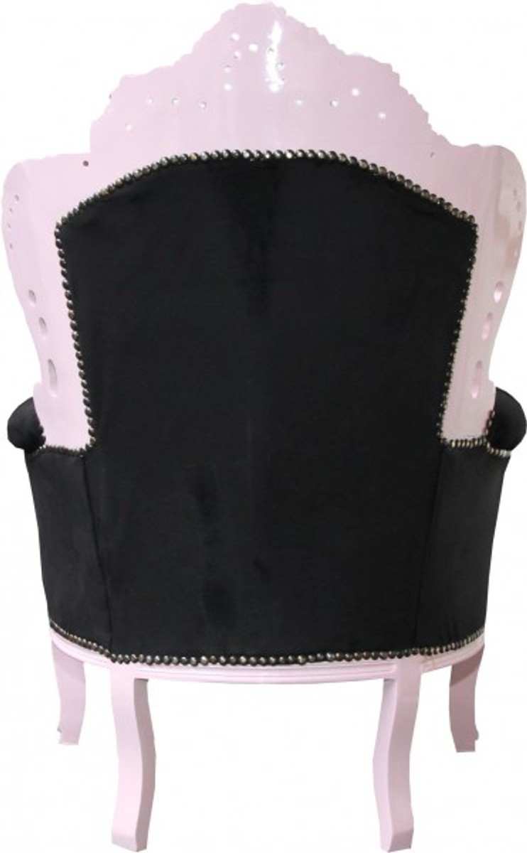 Casa Padrino Baroque Chair King Black / Pink with Sparkling Stones- Baroque Living Room Furniture Casa Padrino Baroque Chair King Black / Pink with Sparkling Stones- Baroque Living Room Furniture