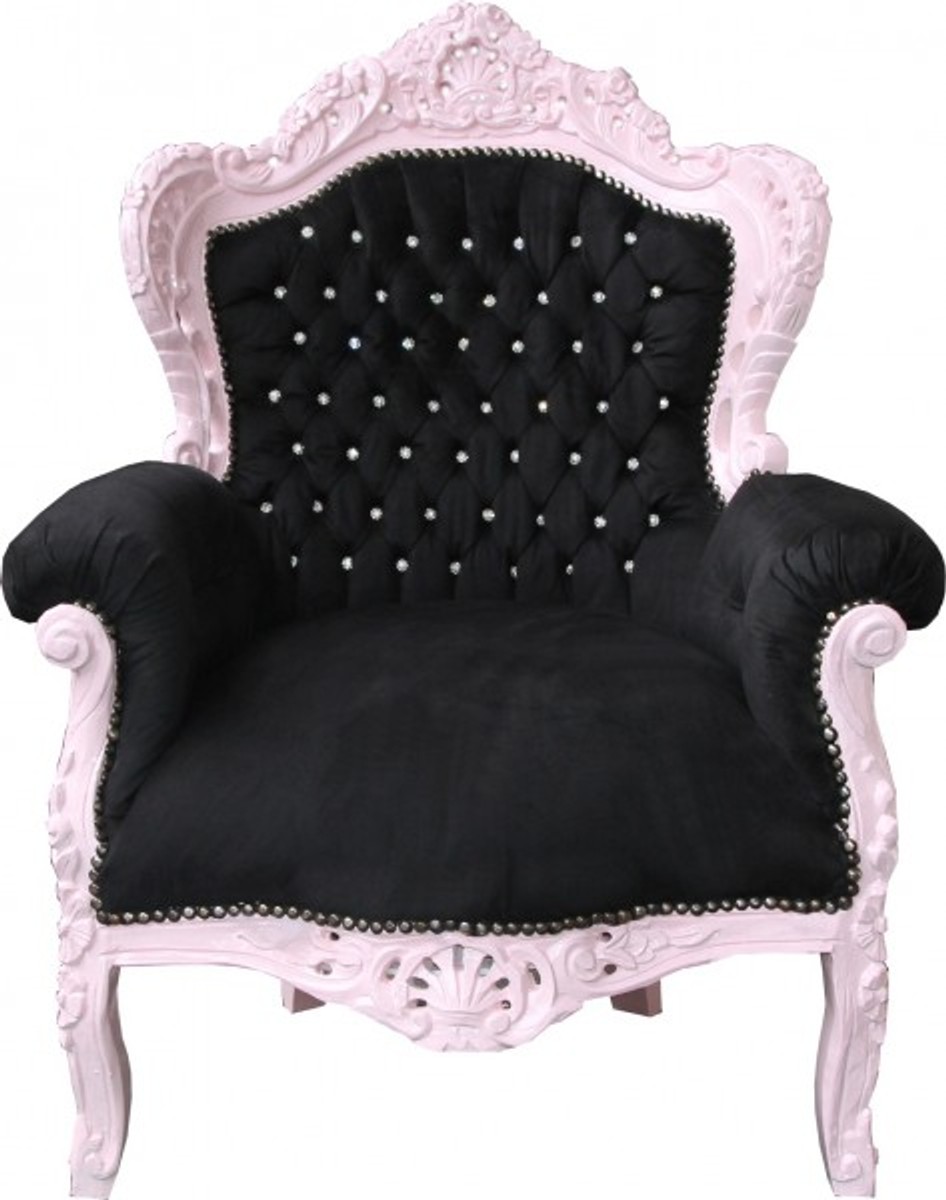 Casa Padrino Baroque Chair King Black / Pink with Sparkling Stones- Baroque Living Room Furniture Casa Padrino Baroque Chair King Black / Pink with Sparkling Stones- Baroque Living Room Furniture