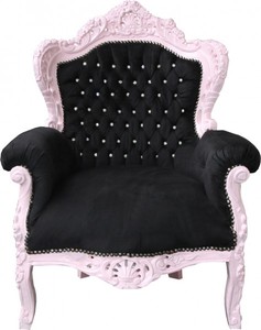Casa Padrino Sillón Barroco King Estilo Antiguo - Negro / Rosa con Estrás - 85 x 85 x 120 cm Casa Padrino Sillón Barroco King Estilo Antiguo - Negro / Rosa con Estrás - 85 x 85 x 120 cm