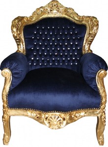 Casa Padrino Sillón Barroco King azul real / oro con pedrería Bling Bling - Sillón estilo antiguo, 120 x 85 x 85 cm Casa Padrino Sillón Barroco King azul real / oro con pedrería Bling Bling - Sillón estilo antiguo, 120 x 85 x 85 cm