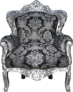 Casa Padrino Sillón Barroco King Patrón Negro / Plata, 85 x 85 x H. 120 cm - Modelo Edición Limitada Casa Padrino Sillón Barroco King Patrón Negro / Plata, 85 x 85 x H. 120 cm - Modelo Edición Limitada