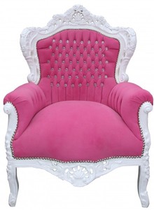 Casa Padrino Sillón Barroco King Rosa / Blanco con Piedras Strass Bling Bling, 120 x 85 x 85 cm Casa Padrino Sillón Barroco King Rosa / Blanco con Piedras Strass Bling Bling, 120 x 85 x 85 cm
