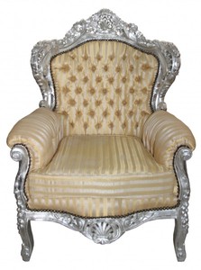Casa Padrino Sillón Barroco King Mod2 Oro / Rayas Beige / Plata - 116 x 85 x 60 cm Casa Padrino Sillón Barroco King Mod2 Oro / Rayas Beige / Plata - 116 x 85 x 60 cm