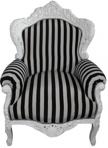 Casa Padrino Sillón Barroco King estilo antiguo, blanco con rayas blanco-negras, 85 x 85 x Al. 120 cm Casa Padrino Sillón Barroco King estilo antiguo, blanco con rayas blanco-negras, 85 x 85 x Al. 120 cm