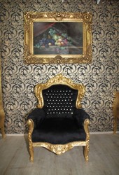Casa Padrino Barock Sessel King im Antik Stil, Schwarz Gold mit Glitzersteinen, 120 x 85 x 85 cm