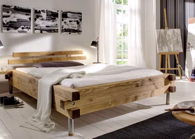 Doppelbett Balkenbett 180x200 TOKIO Unikat Holzbett rustikal antik gewachst Casa de mobila Goslar