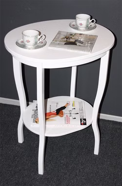 Ovaler Teetisch mit Ablage VENEZIA 58x75x48cm Pappel massiv weiß lackiert Casa de mobila Goslar
