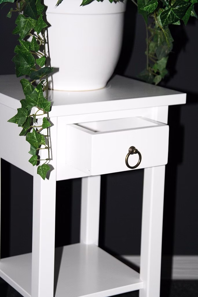 Beistelltisch mit schublade 32x60x32cm DECOR Pappel weiß lackiert Massivholz Blumentisch mit Schubladen 32x60x32cm DECOR Pappel massiv weiß lackiert Casa de mobila Goslar